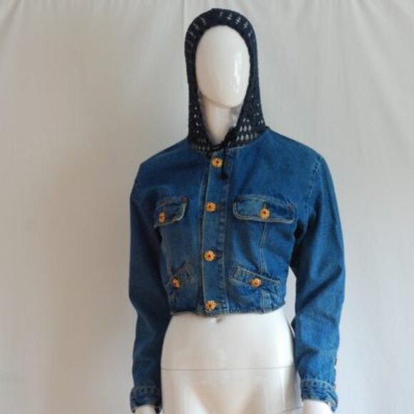 Spector"s Jackets & Blazers - Spector's 1990's Jean Jacket With Net Hood & Bead Work On The Back - France